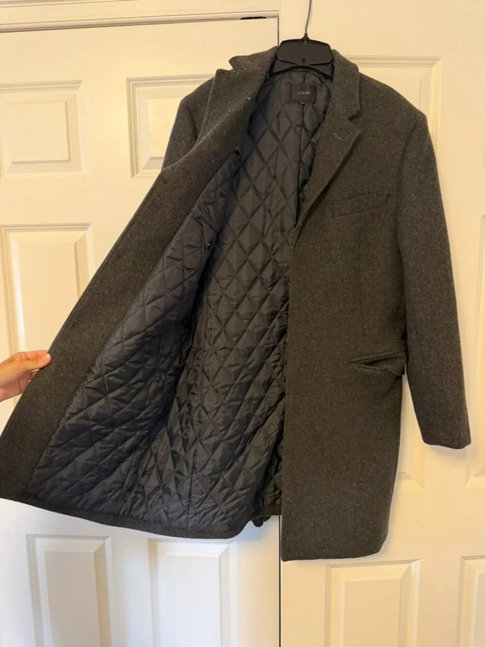 J.Crew Men’s Charcoal Gray Wool Topcoat Overcoat 38S Quilted Lining